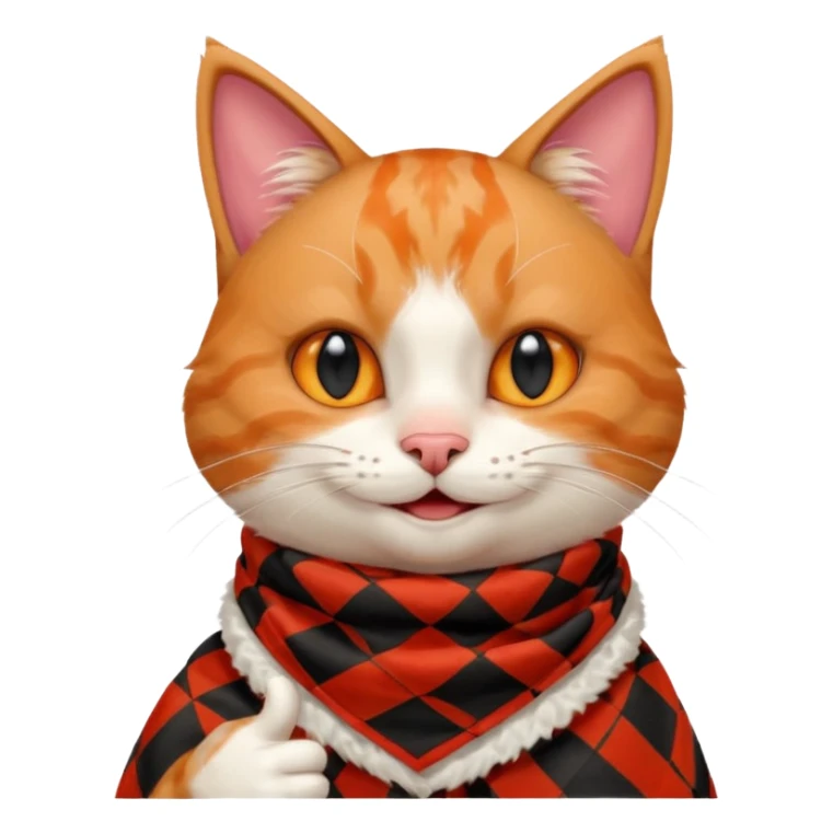 Cat smiling and giving thumbs up, wearing red Checkered Triangle scarf sticker