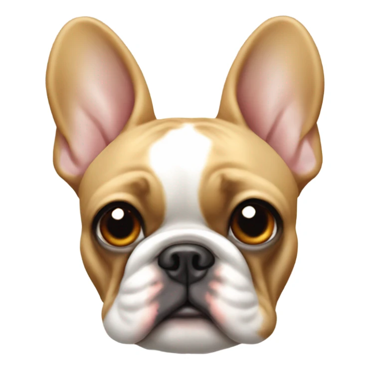 Tan and white French bulldog holding a chicken wing sticker