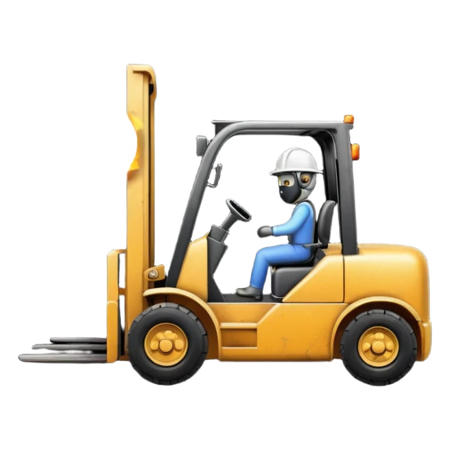 ugly, broken forklift after the explosion with emoji of blowing sticker