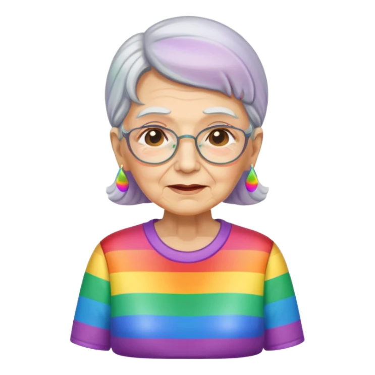 old woman with rainbow colored shirt sticker