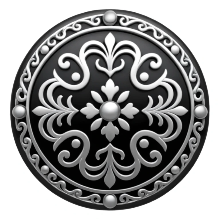 Black and silver filigree round button, 3D, extremely detailed design sticker