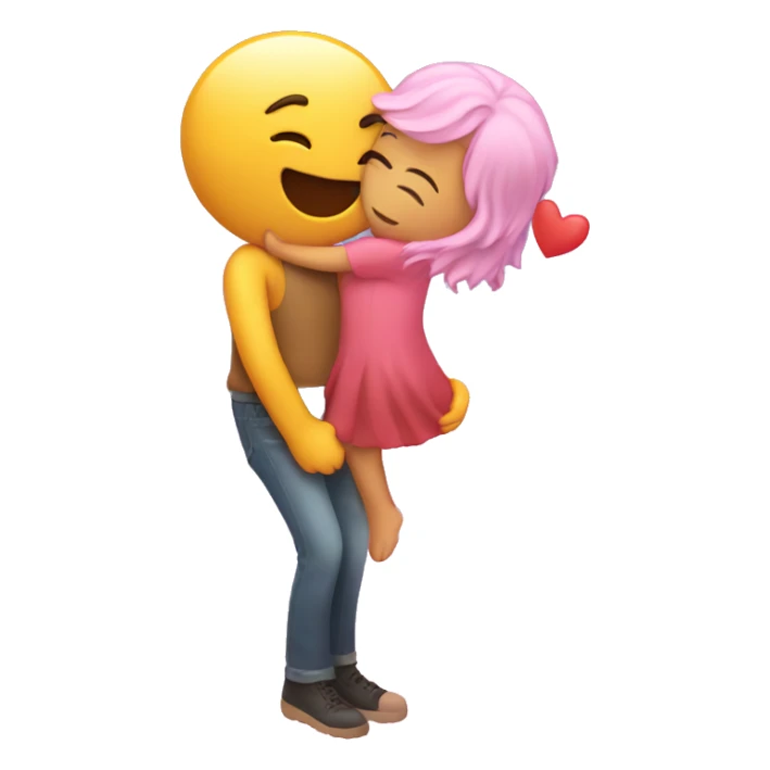 Emoji kissing with raining love hearts sticker