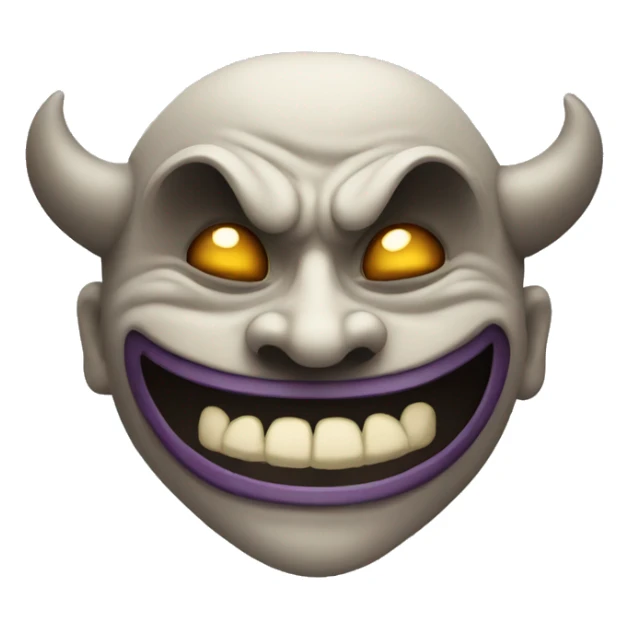 Smiling demon emoji holding mask on half of face sticker
