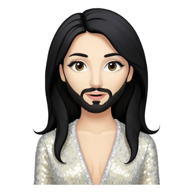 Conchita Wurst with long black hair, ivory sequin outfit sticker