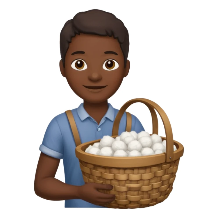 smiling adult slave holding a basket with cotton sticker