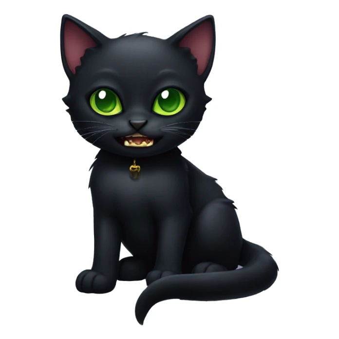 Black kitten with big green eyes and vampire-like fangs  sticker