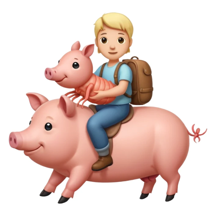 A shrimp riding on the back of a pig sticker