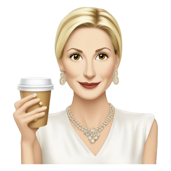 Kelly Rutherford with jewellery wearing white drinking cappucino sticker