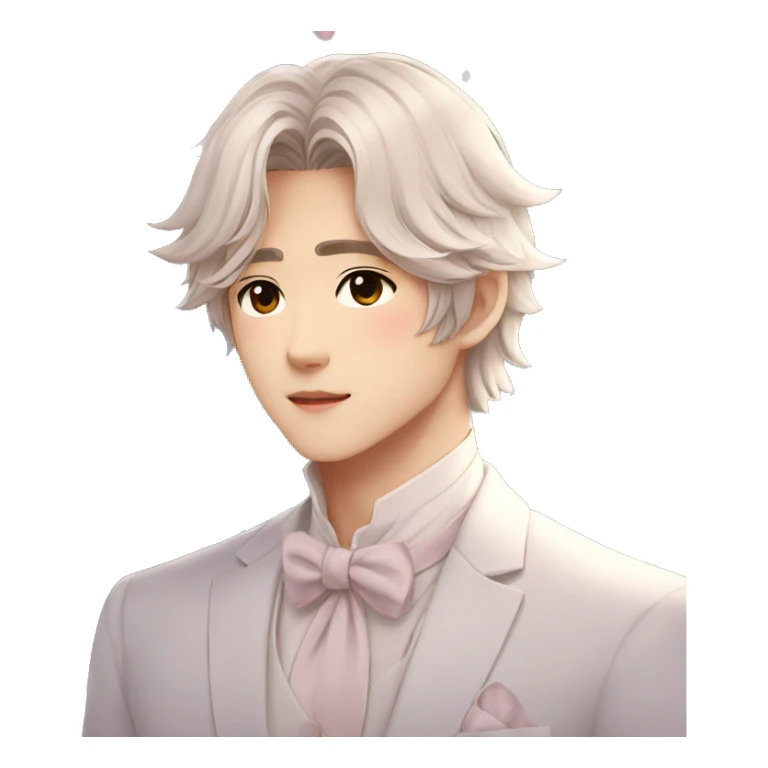 Gorgeous romantic Asian anime gentle man with blushing face aesthetic trending style outside sticker