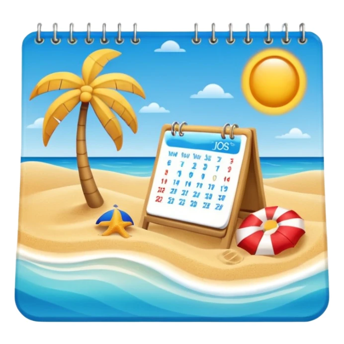 holiday incoming emoji with calendar and beach, suitable for Slack status sticker