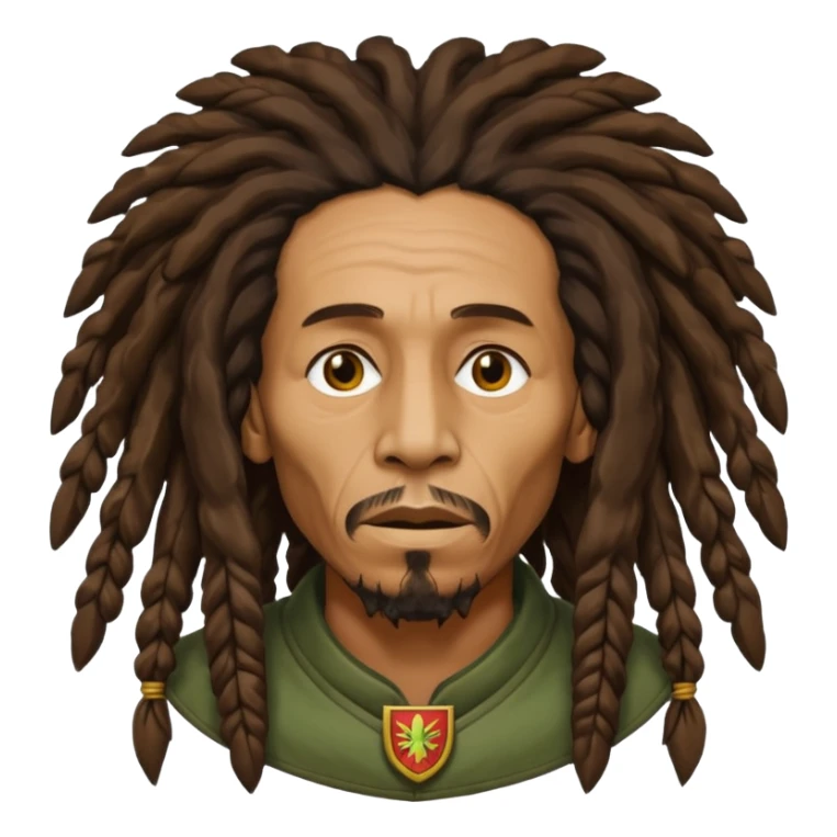 old melancholic  Bob Marley with gigantic dread locks in form heraldic crest   sticker