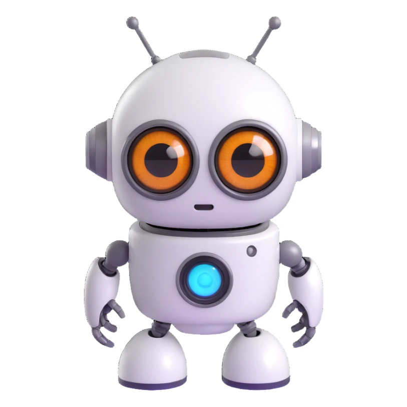 Friendly robot with big expressive eyes — round head, glossy finish, slightly clumsy but charming, cute (think Wall-E meets Baymax). sticker