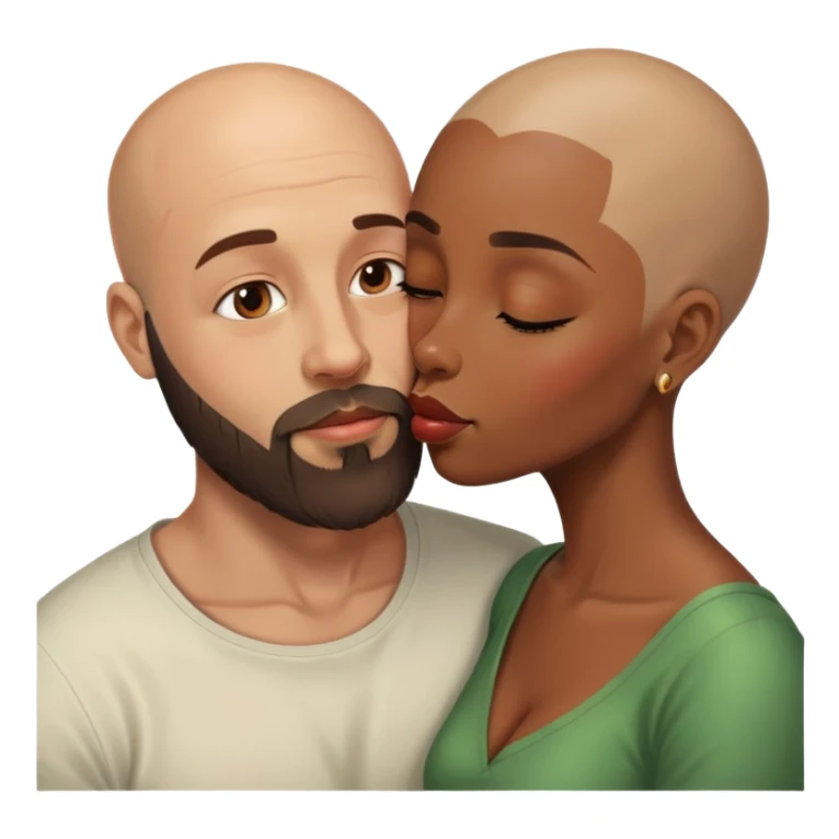 bald head man with beard kissing African woman sticker