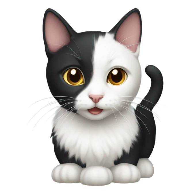 Black cat with white stripe and chest sticker