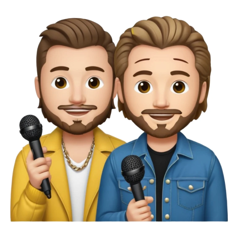 Morgan Wallen and Post Malone as apple-style emojis, both holding microphones, cheerful sticker