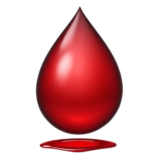 single blood drop emoji sculpted from dark liquid metal, glossy surface, dramatic reflections, futuristic minimal 3D style, isolated on white sticker
