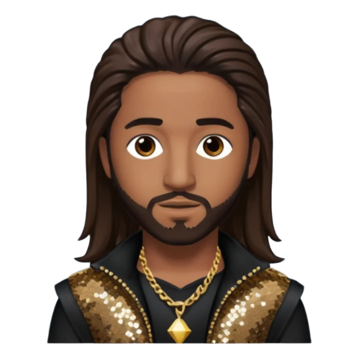 Omarion with long dark brown hair, dark brown sequin outfit sticker