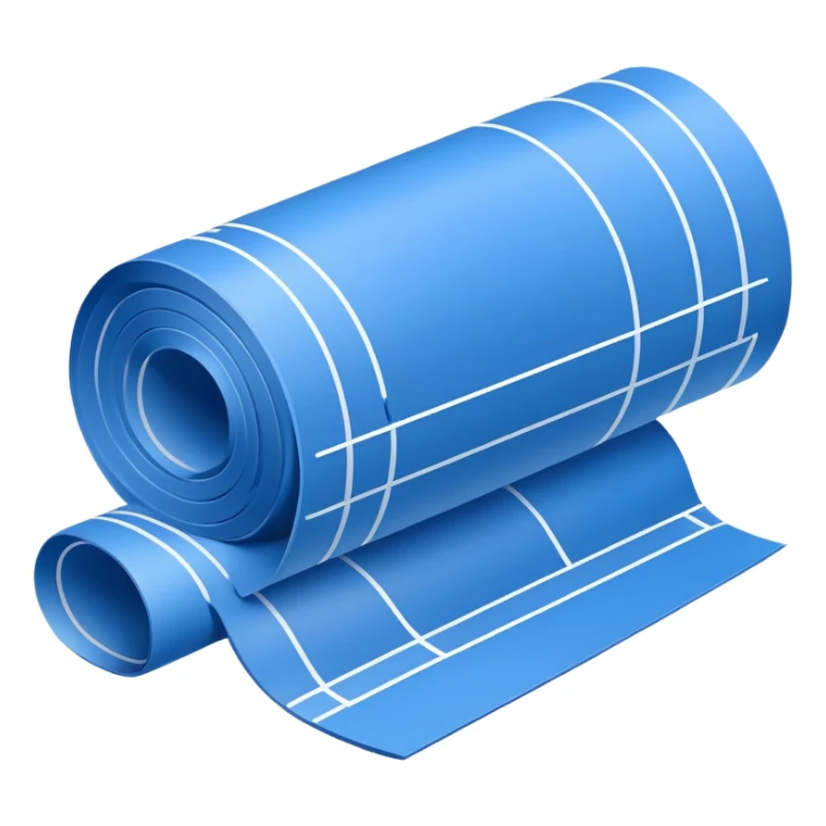 blue blueprint plan with white lines, side view, with one corner rolled up sticker