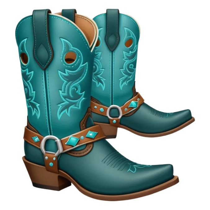 Cowgirl boot with dark teal spur strap sticker