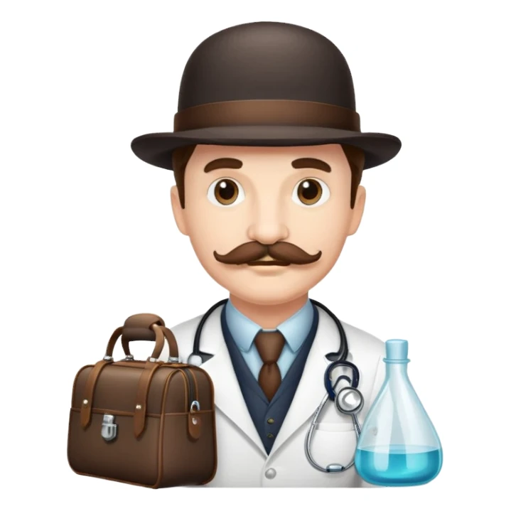 Dr. Watson with mustache, bowler hat and medical bag sticker