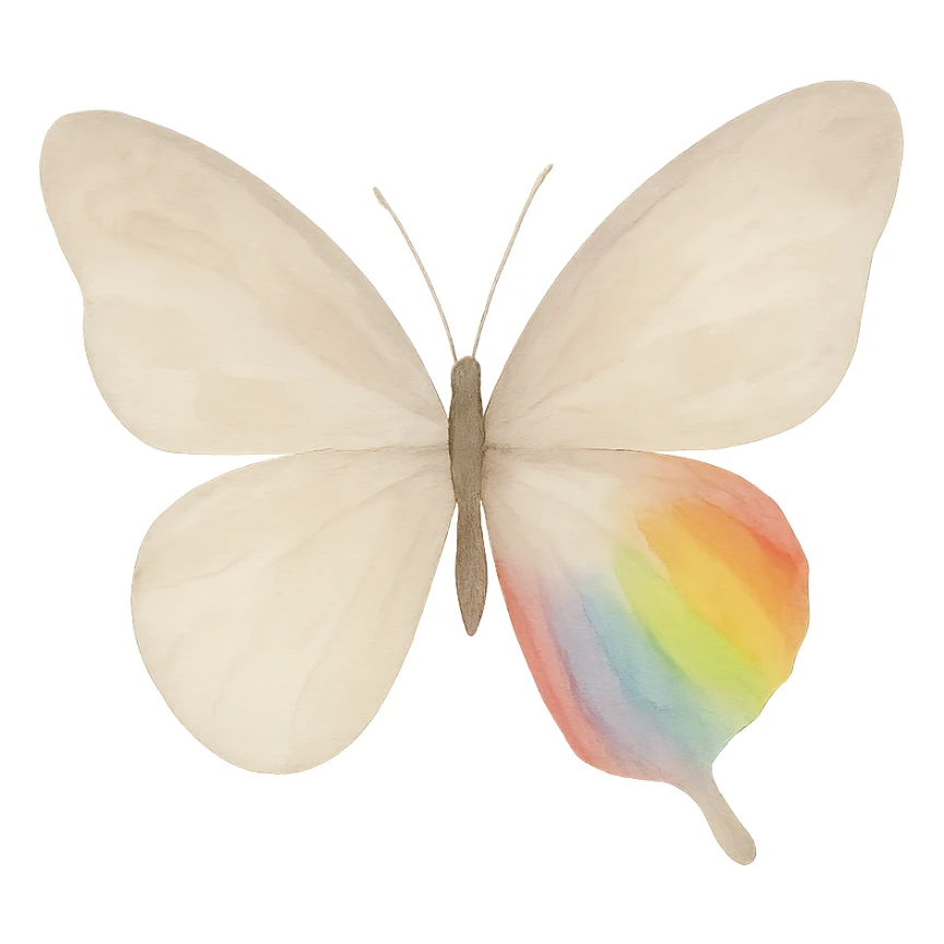 a rainbow butterfly, watercolor art style, representing transformation and Pride sticker