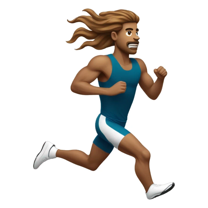 white male athlete running with a flowing, brown mullet sticker