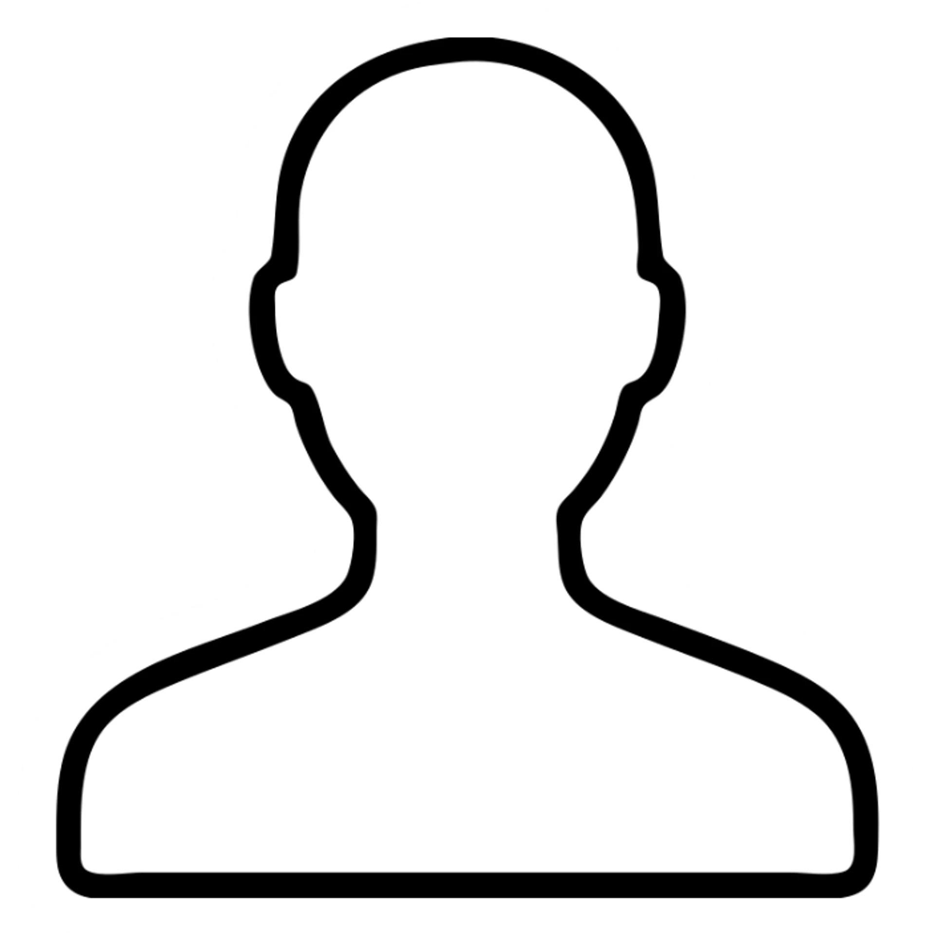 maximally detailed outer contour of a human head and shoulders, icon, no internal details, no fill, outline style, no text sticker