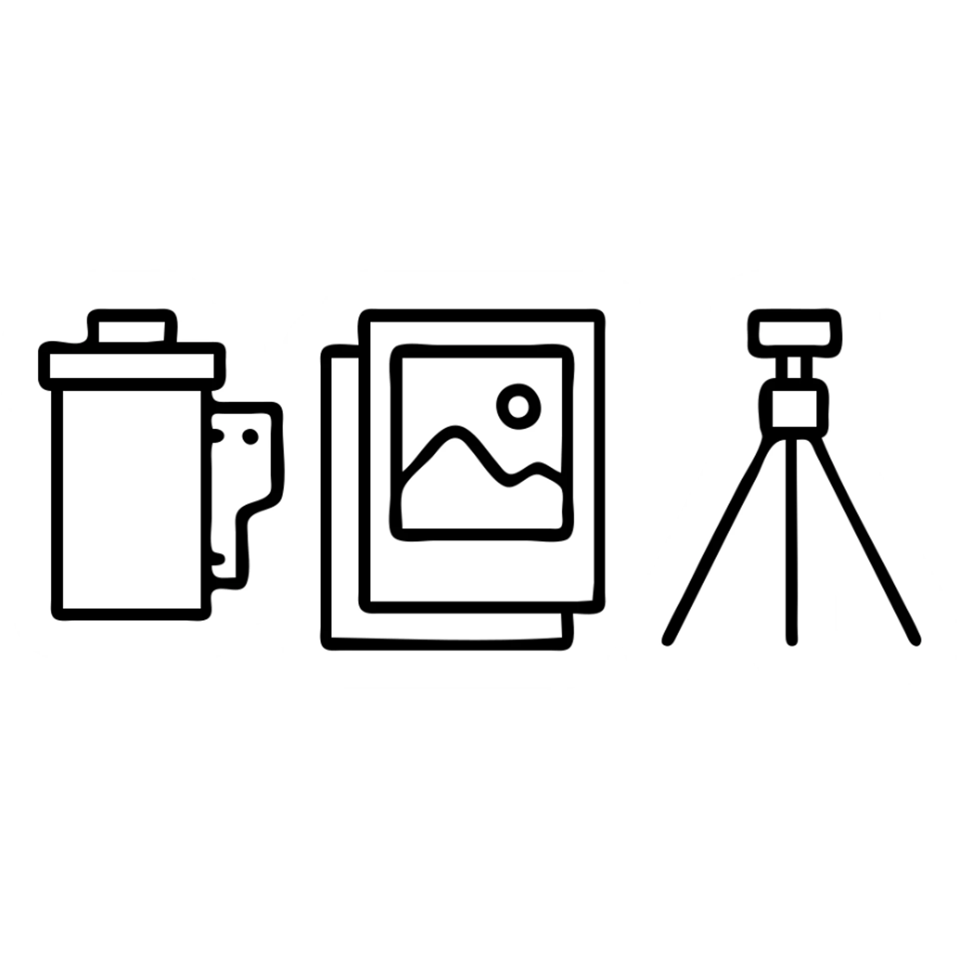 Film canister, photo prints, and tripod for analog photography sticker