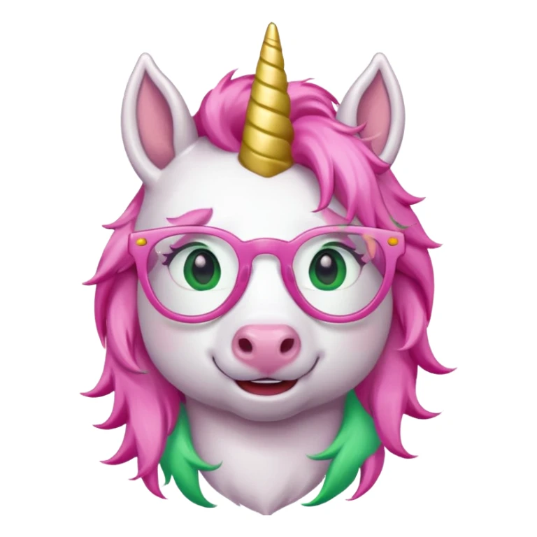 unicorn with green glasses and pink hair sticker