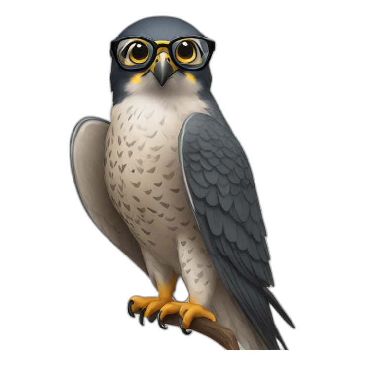 A peregrine falcon with a tattoo and glasses sticker