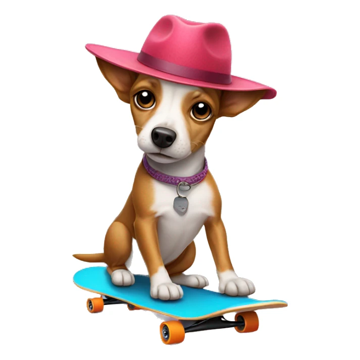 Small weenier dog on a skateboard with a hat on   sticker