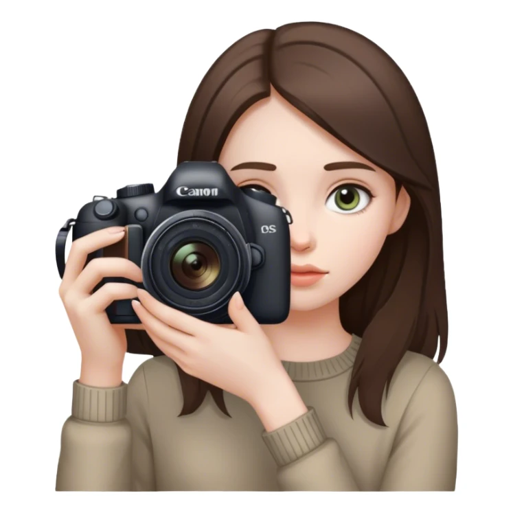 beautiful pale brunette girl taking photos with canon camera eyes down sticker