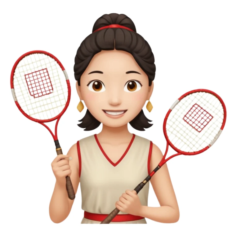 ancient gongsam girl with 1 badminton racket, red sticker