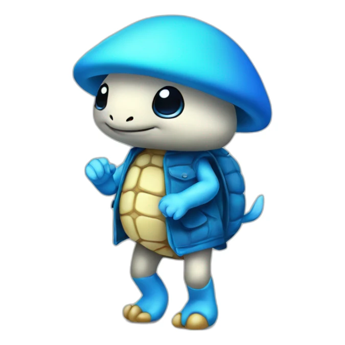 Cute blue mushroom cap no stem turtle standing on to legs cute sticker