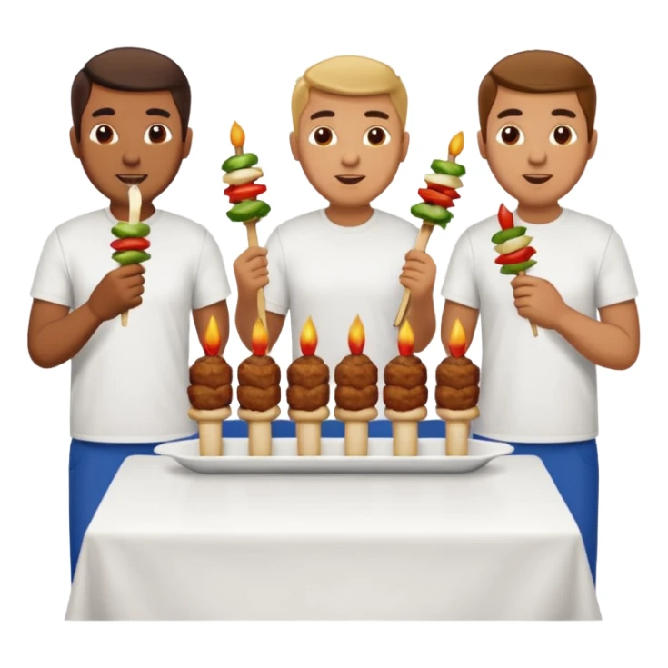 men in t-shirt eating beef kebab sticker