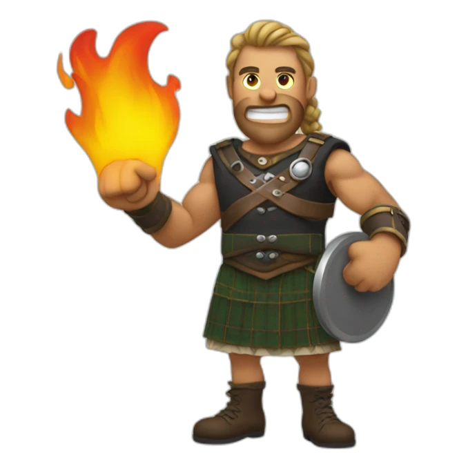 monty starting fire wearing a kilt flexes biceps sticker
