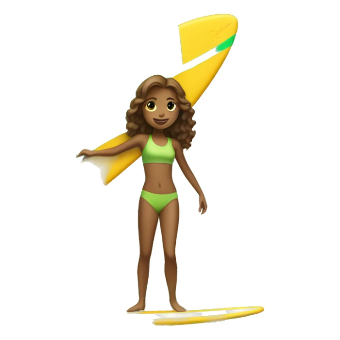 light brown girl surfing green yellow surf board sticker