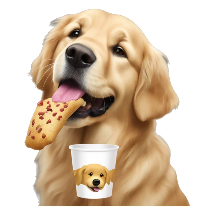 Older golden retriever eating a pup cup  sticker