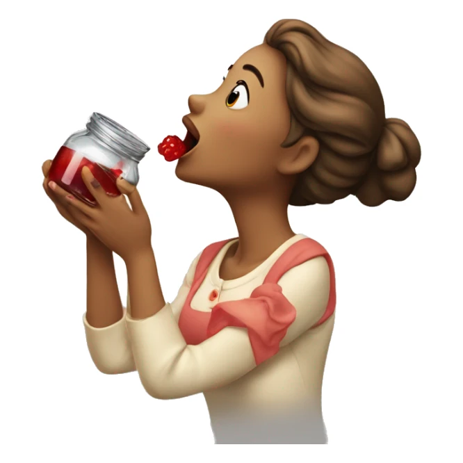 A lady licking the last drop of jam from a jar sticker