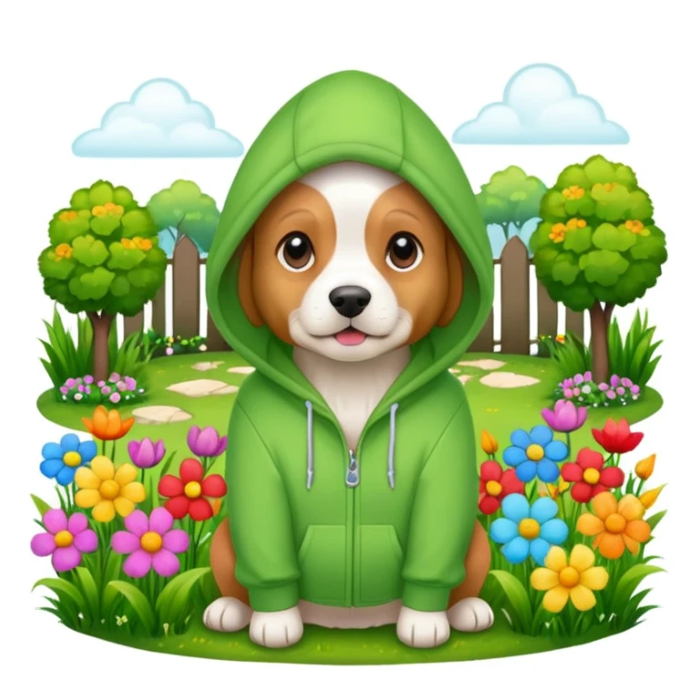 dog in a hoodie, garden background sticker