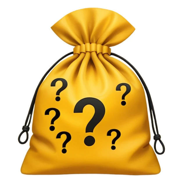 tied bag printed with q&a stuffed with yellow question marks sticker