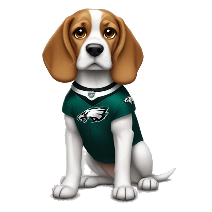 Beagle wearing a Philadelphia Eagles Jersey sticker