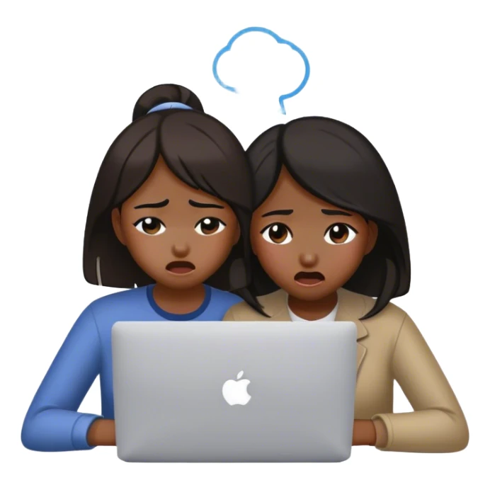 two asian girls crying in front of macbook sticker