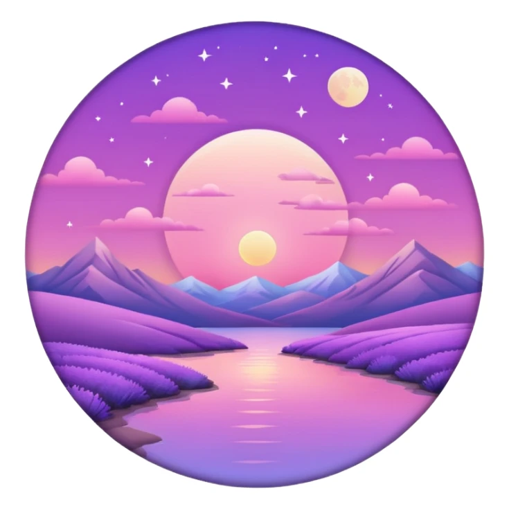 Shiny pastel rose-pink-lavender-violent-gradient moon sunset aesthetic realistic real life scenery landscape sticker