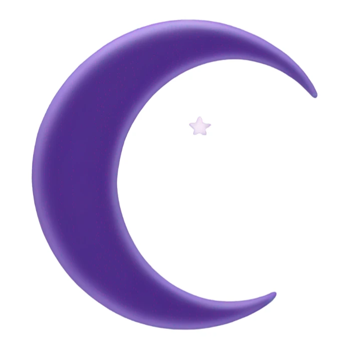 Violet crescent moon against a background of pastel purple clouds  sticker
