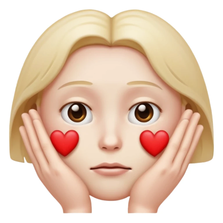 A regular face emoji with sad eyes and hands that form a heart sticker