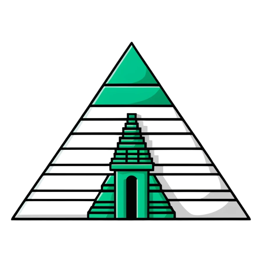 Maya pyramid symbol - inbox overflow, precise geometric lines, ONLY white and deep green colors, no other colors, flat design, hieroglyphic style sticker