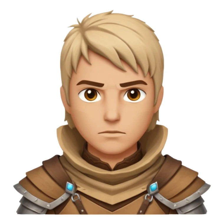 desert warrior portrait, head and shoulders only, sandy cloak collar, leather armor, intense eyes, desert fighter vibe, 3D cartoon, mobile game icon style, clean background, no text, no watermark
 sticker