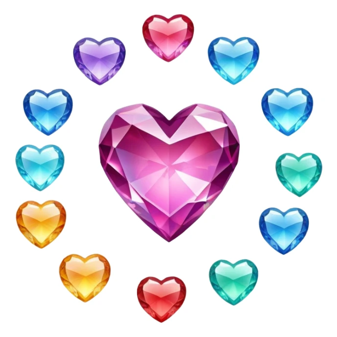 Every color of cut crystal heart emojis sticker