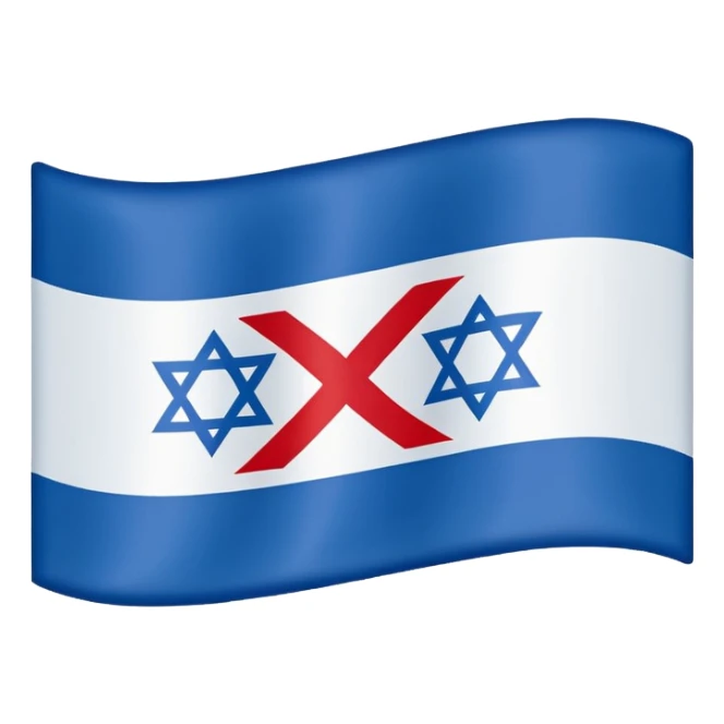 la bandera de israel con dos lineas rojas formando una x roja encima sticker